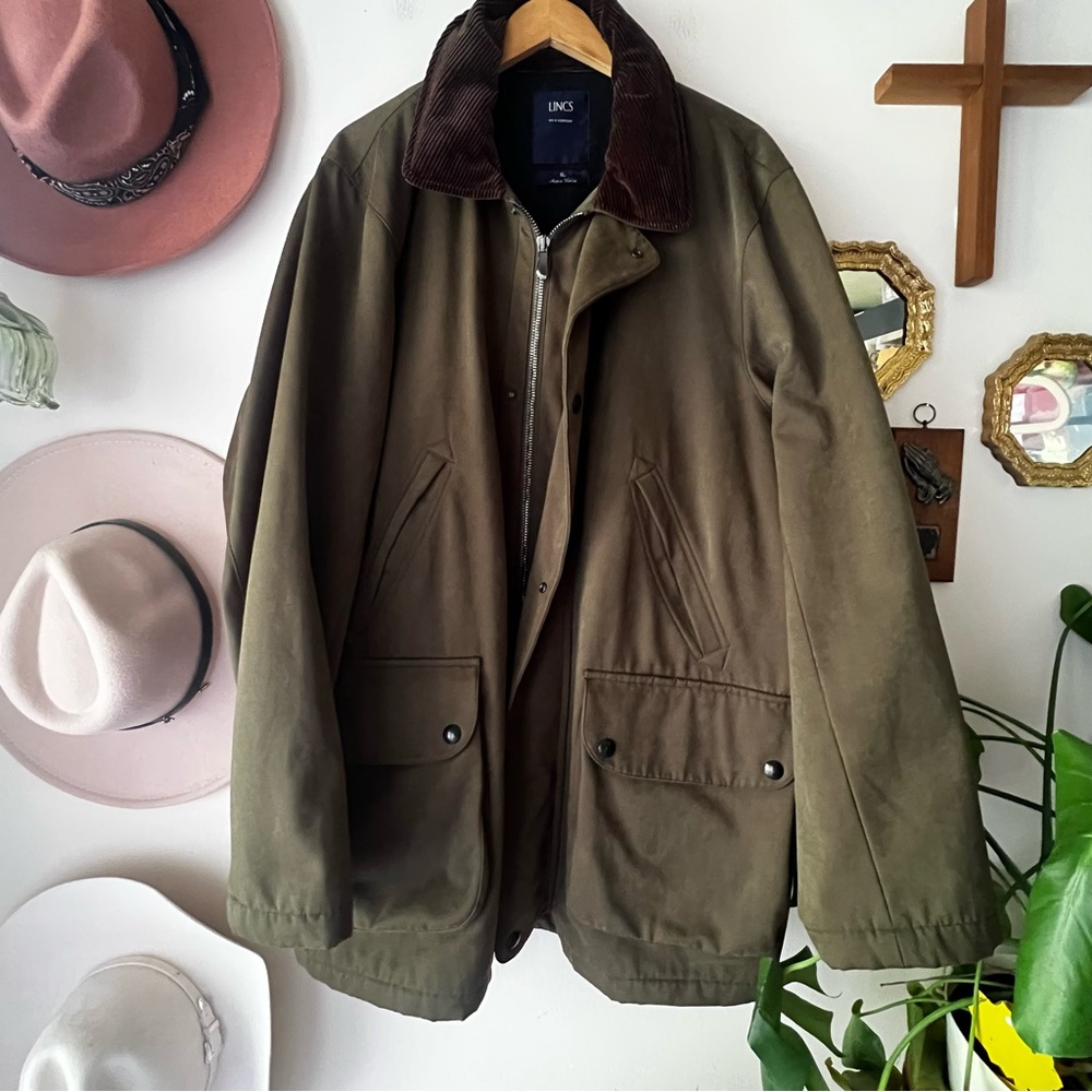 Vintage LINCS DC & CO Barn chore Jacket corduroy collar olive green Mens SIZE XL